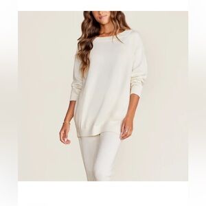 BAREFOOT DREAMS Top Sunbleached Drape Back Tunic, Size Large, 100% Cotton, Chalk